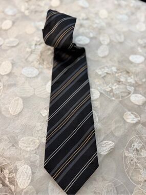 Ermenegildo Zegna Black Tie with Gray and Brown Diagonal Stripes